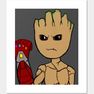 Baby Groot with the Infinity Gauntlet Posters and Art